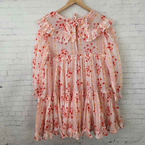 Innika Choo Voile Collar Tier Mini Dress Size 0 - 2 XS Baby Doll Frills Peasant - Picture 4 of 12